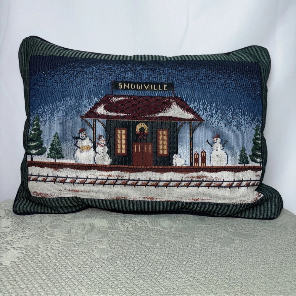 Warren Kimble Snowville Christmas Collage Holiday‎ Tapestry Throw Pillow 12x17”